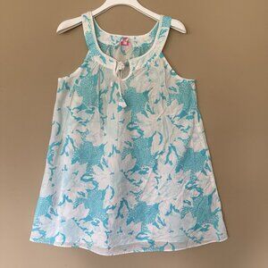 Lilly Pulitzer 100% Cotton Night Gown Women L Blue White Floral Coastal Sleep